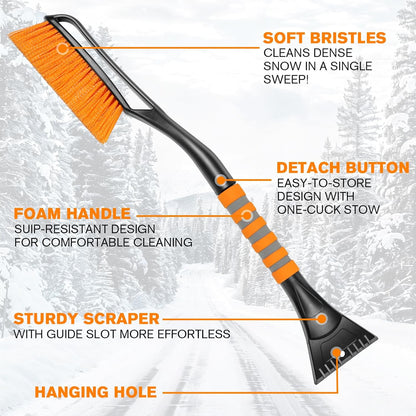 Showvigor 25" Snow Brush and Ice Scrapers for Car Windshield, 2-in-1 Detachable Design with Paint Protection, Extra Long Snow Removal Tool for Cars, Trucks, SUVs - Great for Drivers