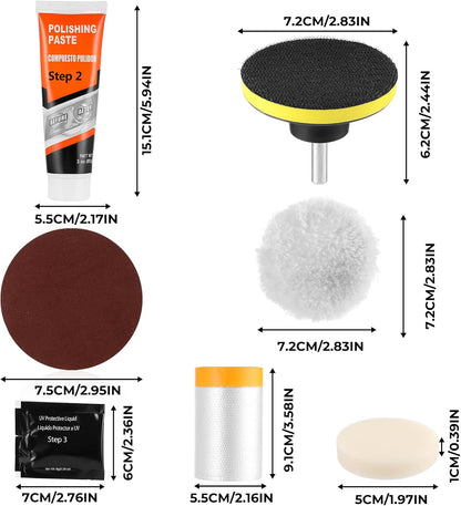 Headlight Restoration Kit, Polish Restore Cleaner Clean Tool DIY Polishing, Sanding Discs, Scouring Pads for Electric Drill, 3 Easy Steps to Restore Sun Damaged Car Headlights Lens