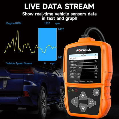FOXWELL NT201 OBD2 Scanner Code Reader for Cars and Trucks - Reset Check Engine Light, Read and Clear Fault Codes, Live Data Diagnostic Tool for All Cars Since 1996
