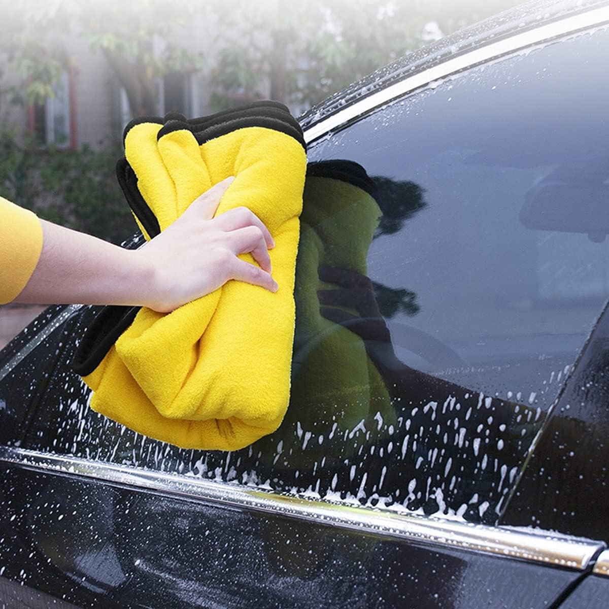 SOFTBATFY Ultrasoft, Large, Thick and Quick Drying Car Microfiber Cleaning Towel 800GSM Polishing Waxing Auto Detailing Towel Cloth (6pack,16 x 16inches) (Grey-Yellow)