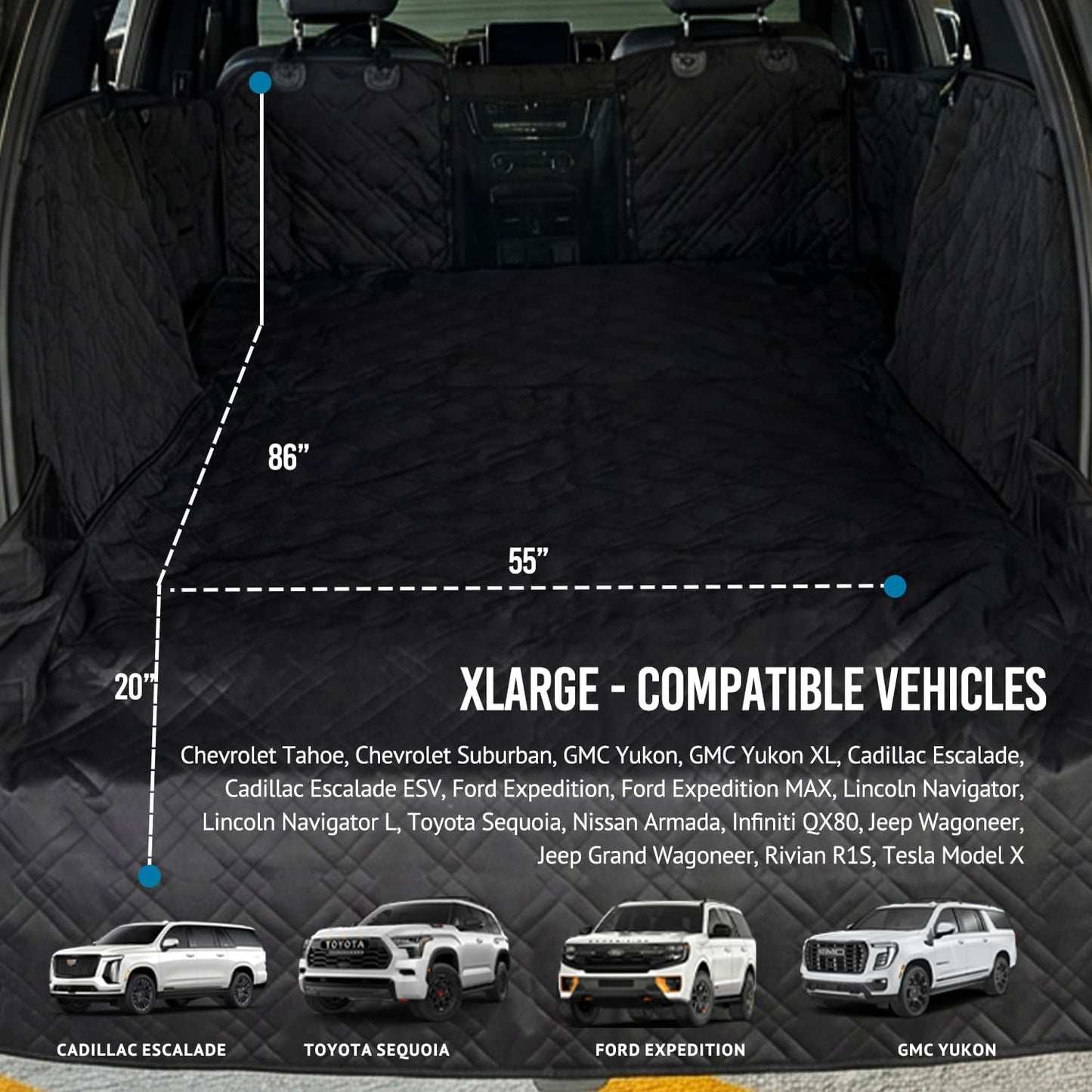 Bulldogology SUV Cargo Liner for Dogs 55"x82" Heavy Duty Pet Trunk Cargo Cover Area - Trunk Cover Car Protector for Dogs Waterproof Nonslip Mat - Dog Cargo Liner SUVs Vans Cars (Large, Black)