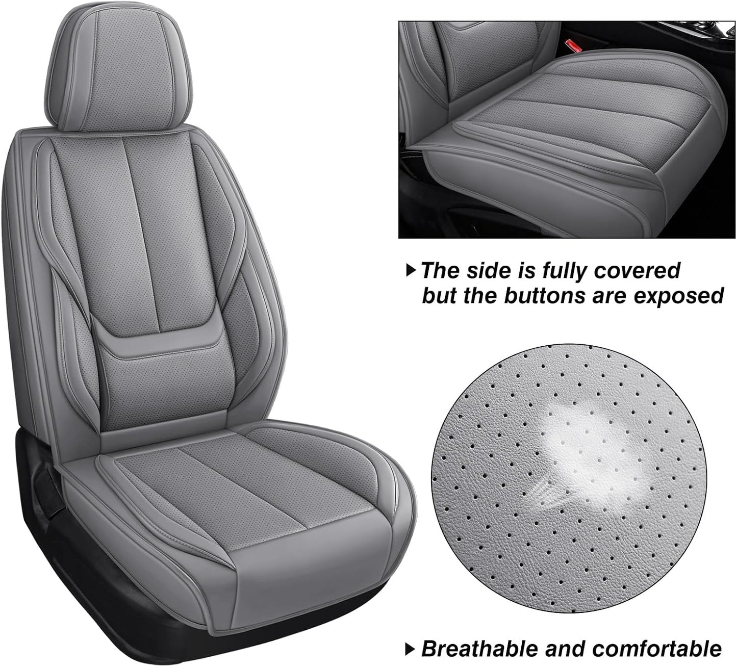 MINGBRON Car Seat Cover Full Set, Leather Car Seat Cover, Waterproof Seat Covers, Car Seat Cushion, Nappa Leather Seat Covers Car Seat Protector Universal Fit Most Cars Black