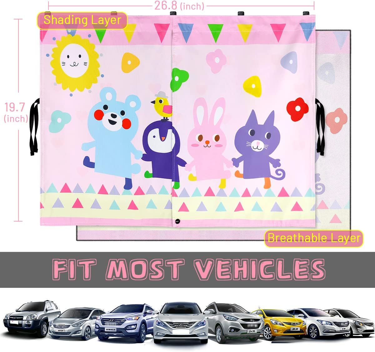 Car Window Shades, 2 PCS Magnetic Double Layer Auto Sun Shade for Side Windows Privacy Full Covers/Half Shade Options Back Car Window Curtains for Baby Protection