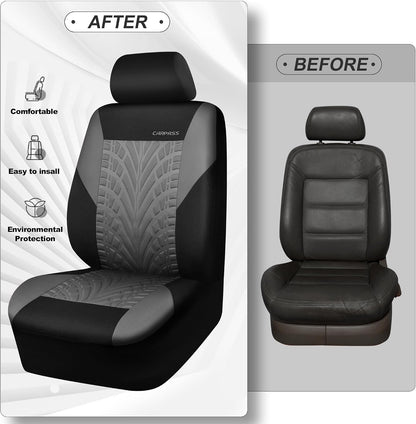 CAR PASS Car Seat Covers Full Sets, Front & Split Rear Bench for Car, 3D Tyre Embossed Automotive Interior Covers, Airbag Compatible, Quick Setup Universal Fit Seat Covers for Car, SUV(Charcoal)