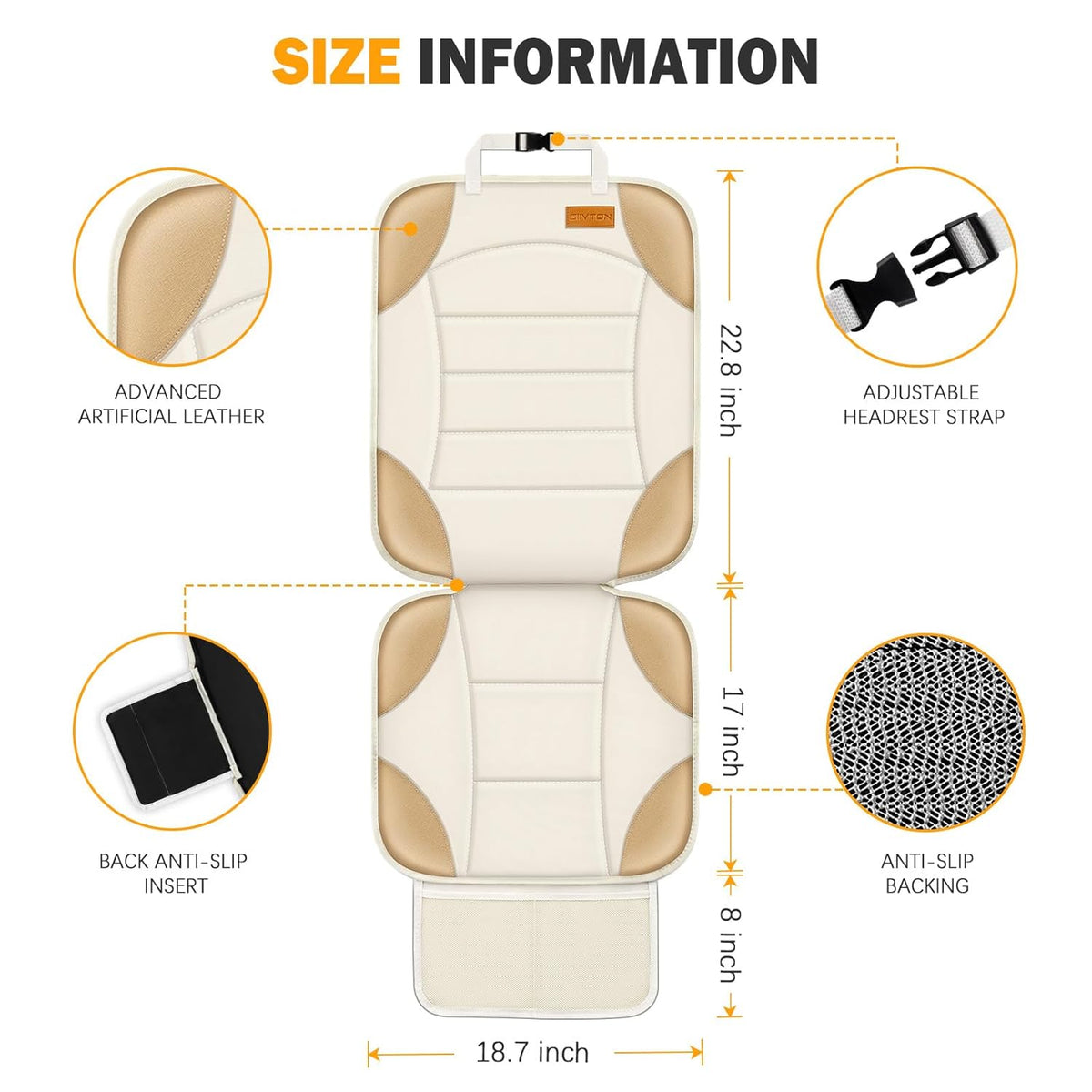 Siivton Car Seat Protector for Child Car Seat,Waterproof Car Seat Cover for Leather and Fabric Seats, 2 Mesh Pockets, Non-Slip Bottom,Thick Padding Cushion