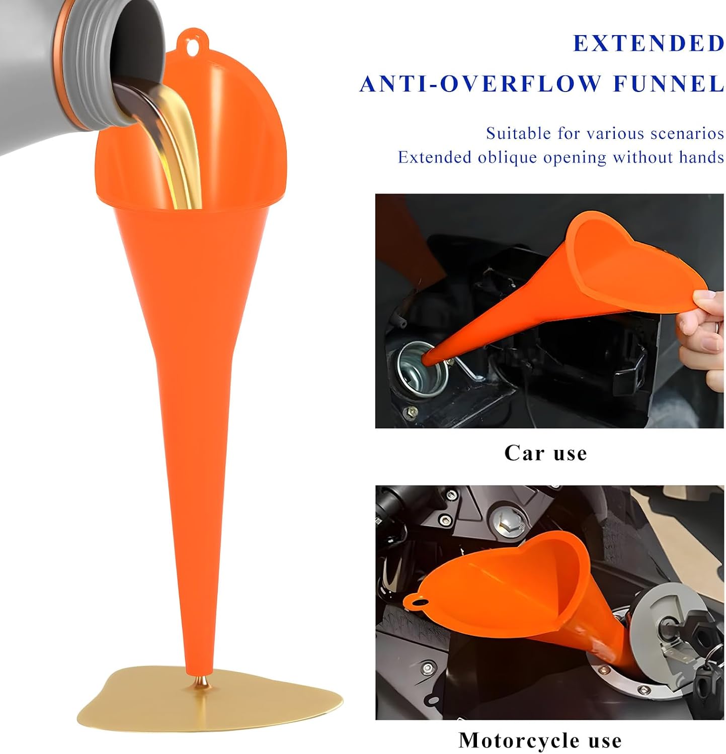 2PCS Oil Funnel, Flexible Multi-Function Automotive Oil Funnel, Spill-Proof Plastic Long Neck Engine Funnels Set for Gas Lubricants Water Diesel Fuel Kerosene, Car Accessories (Blue)