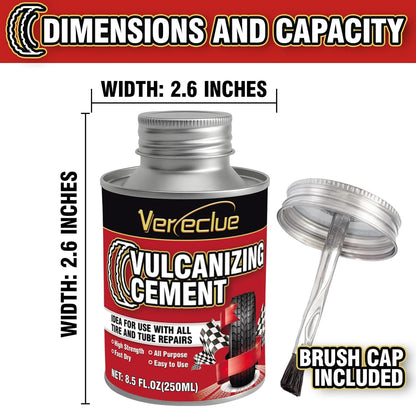 Chemical Vulcanizing Cement, Clear Tire Repair Glue, All Purpose Rubber Cement, Heavy Duty Tire Patch Kit with Brush Top Can for Car, Motorcycle, Bike, 8.5Oz