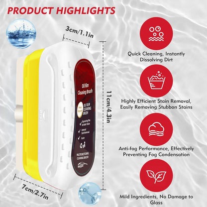 Automotive Oil Film Cleaning Brush, Upgraded Antifog & Rainproof Glass Cleaning Board, Reusable Glass Oil Film Remover for Car Windows & Windshields (Red)