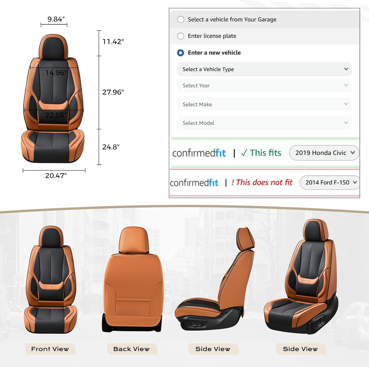 Coverado Seat Covers Full Set, Black Seat Covers for Cars 5 Seats, Car Seat Protector, Waterproof Nappa Leather Car Seat Cushion, Front and Rear Car Seat Cover Fit for Most Sedans SUV Pick-up Truck - Colors B