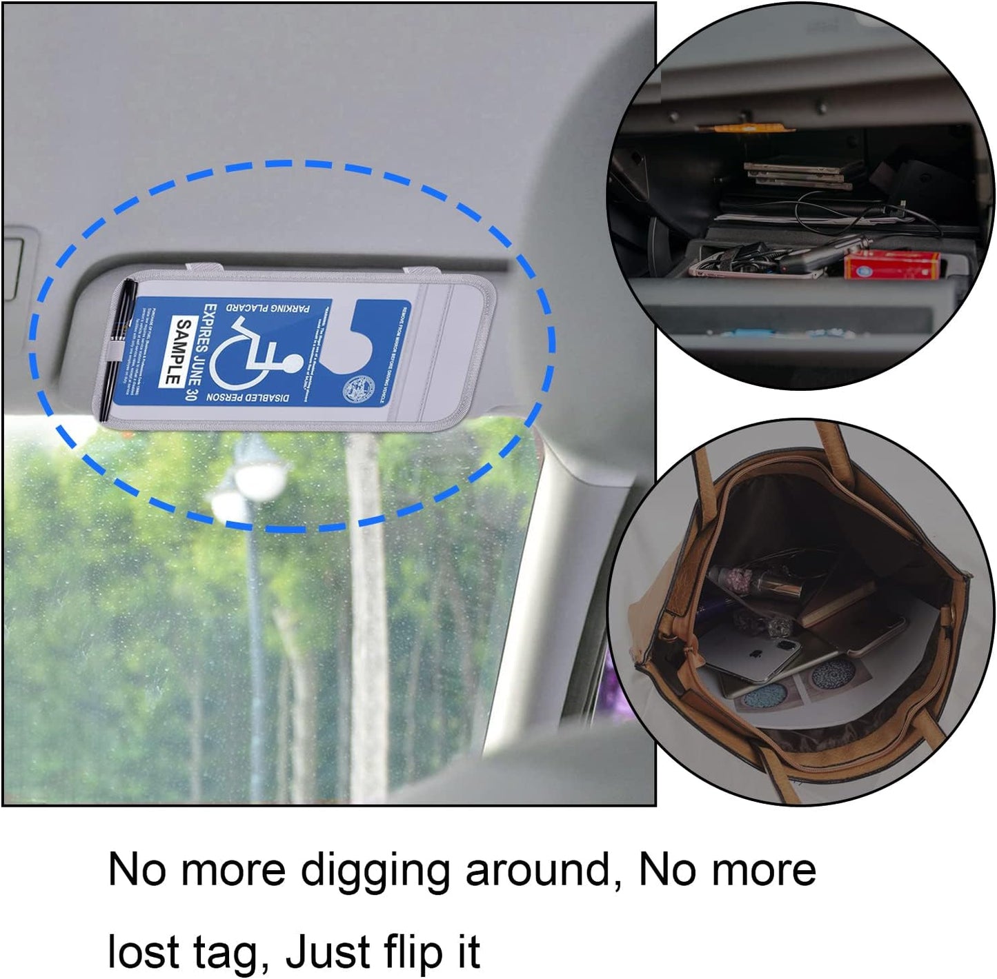 Handicap Placard Holder for Auto, Wisdompro Disabled Parking Permit Sign Protector for Car Sun Visor with Note Paper Slot, Pen Holder and Elastic Strap - Black