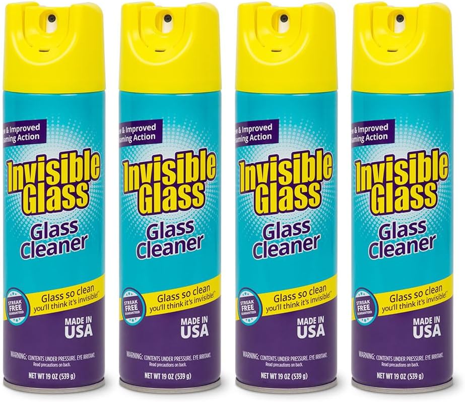 Invisible Glass 91160 Premium Aerosol Glass and Window Foaming Cleaner Spray – Cleans Glass, Windows, Mirrors, Shower Doors, and More – Streak-Free, Ammonia-Free, Tint-Safe – 19 oz