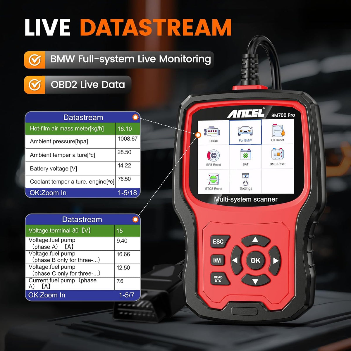 ANCEL BM700 PRO Fit for BMW Scanner - Battery Registration Tool, Code Reader for BMW/Mini/RR, Advanced OBD2 Scanner Auto V-I-N, Full System Diagnostic for BMW Scan Tool with All Reset Services (Blue)