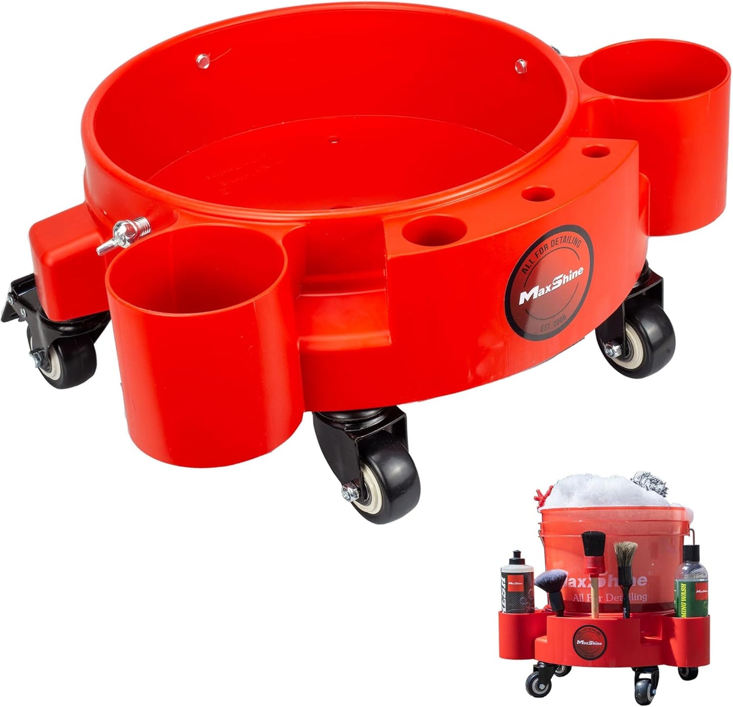 Maxshine 3.5 Gallon Universal Detailing Bucket (Red) – Car Wash Bucket for Scratch-Free Washing – Garage Storage & Auto Detailing Tool Holder – Holds Soap, Foam Cannon, Brushes, Microfiber Towels
