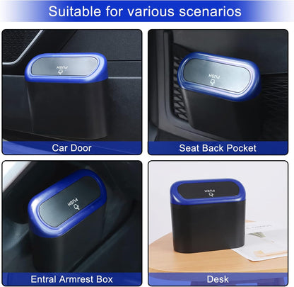Accmor Car Trash Can with Lid, Mini Auto Dustbin Garbage Organizer Holder 2 Packs, Automotive Storage Container Bin with 60 Pcs Bags for Vehicle, Home, Office