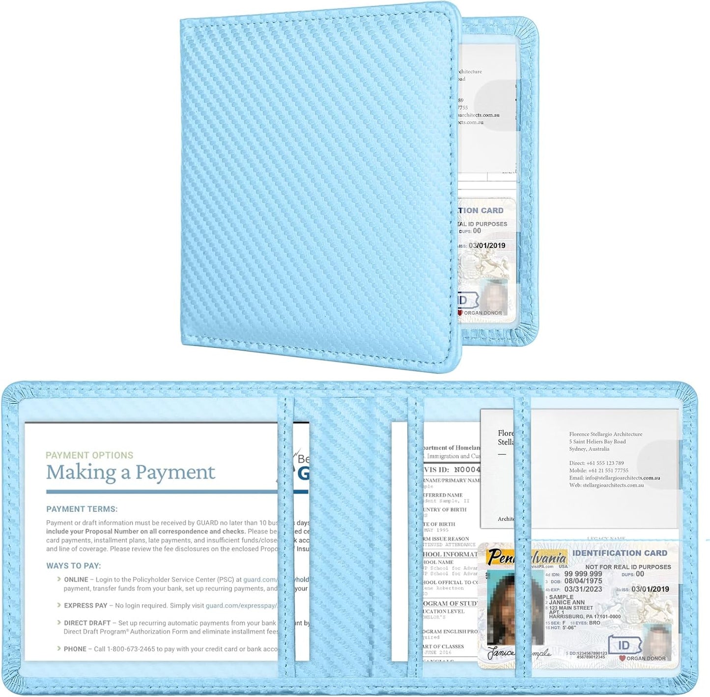 Car Registration and Insurance Card Holder，Vehicle Glove Box Car Organizer，Accessories Case for Storing Driving Licences, Cards, Documents