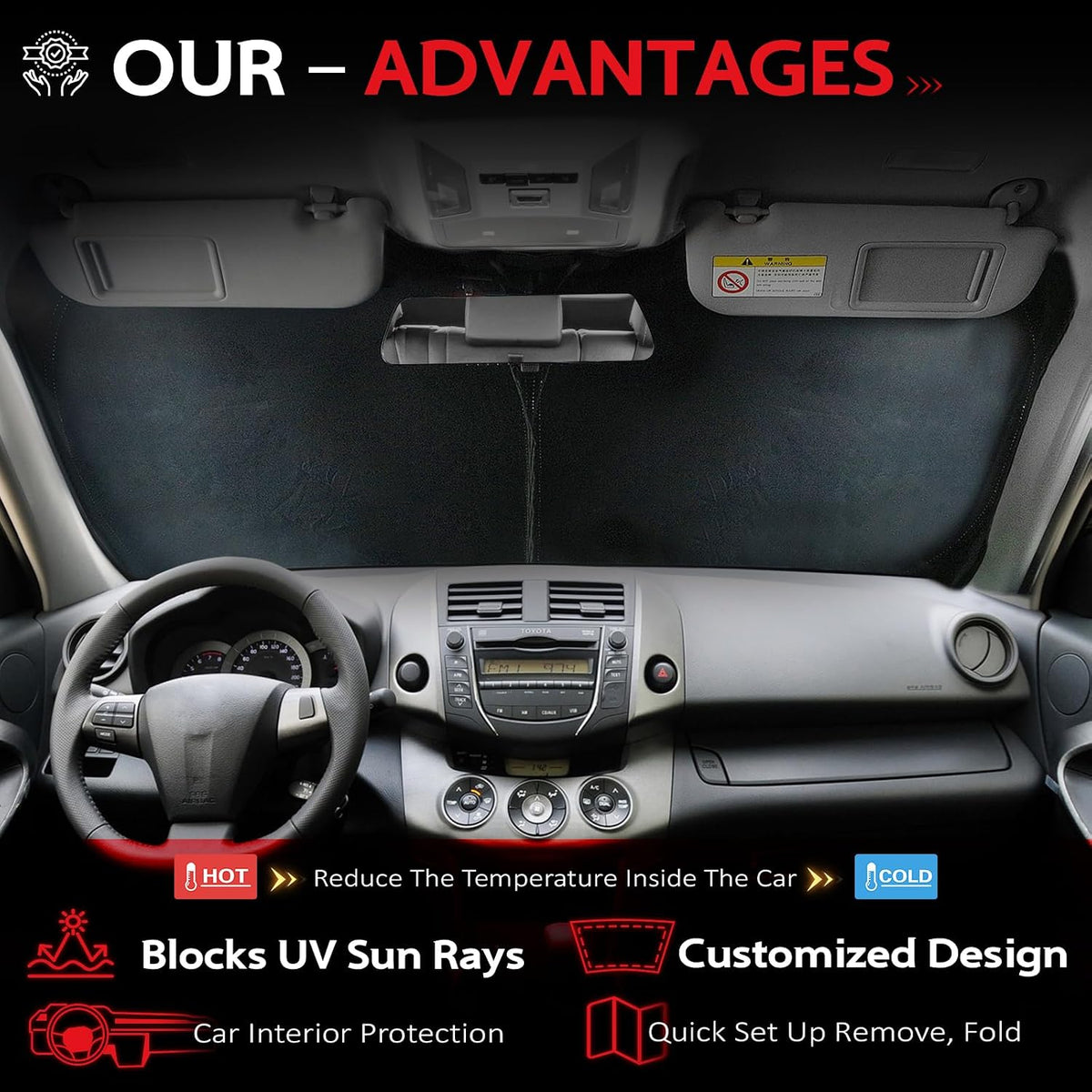 KAYZT Windshield Sun Shade for 2019-2025 2026 Chevy Silverado 1500 /GMC Sierra 1500 2500HD 3500HD Foldable Sunshade Front Window Custom Fit Car Accessories - Colors C