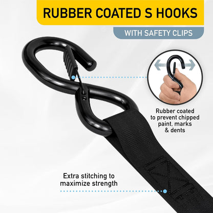 AUGO Ratchet Straps Heavy Duty 4 Pack -15 FT - 2200 LB Break Strength – with Safety Lock S Hooks - Cargo Straps for Moving, Appliances, Motorcycle – Soft Loop Tie Down Straps