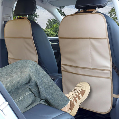 Kick Mat Back Seat Protector Waterproof Leather Car Seat Back Organizers Cover with 3 Storage Pockets for Kids Pets SUV Sedan Minivan Truck Car Travel Accessories (Black 2-Pack)