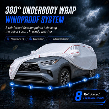 Car Cover for Sedan, Waterproof All Weather Heavy Duty, 360° Underbody Wrap Windproof Design, Quick Install Outdoor Vehicle Cover, Fits 186-193 in