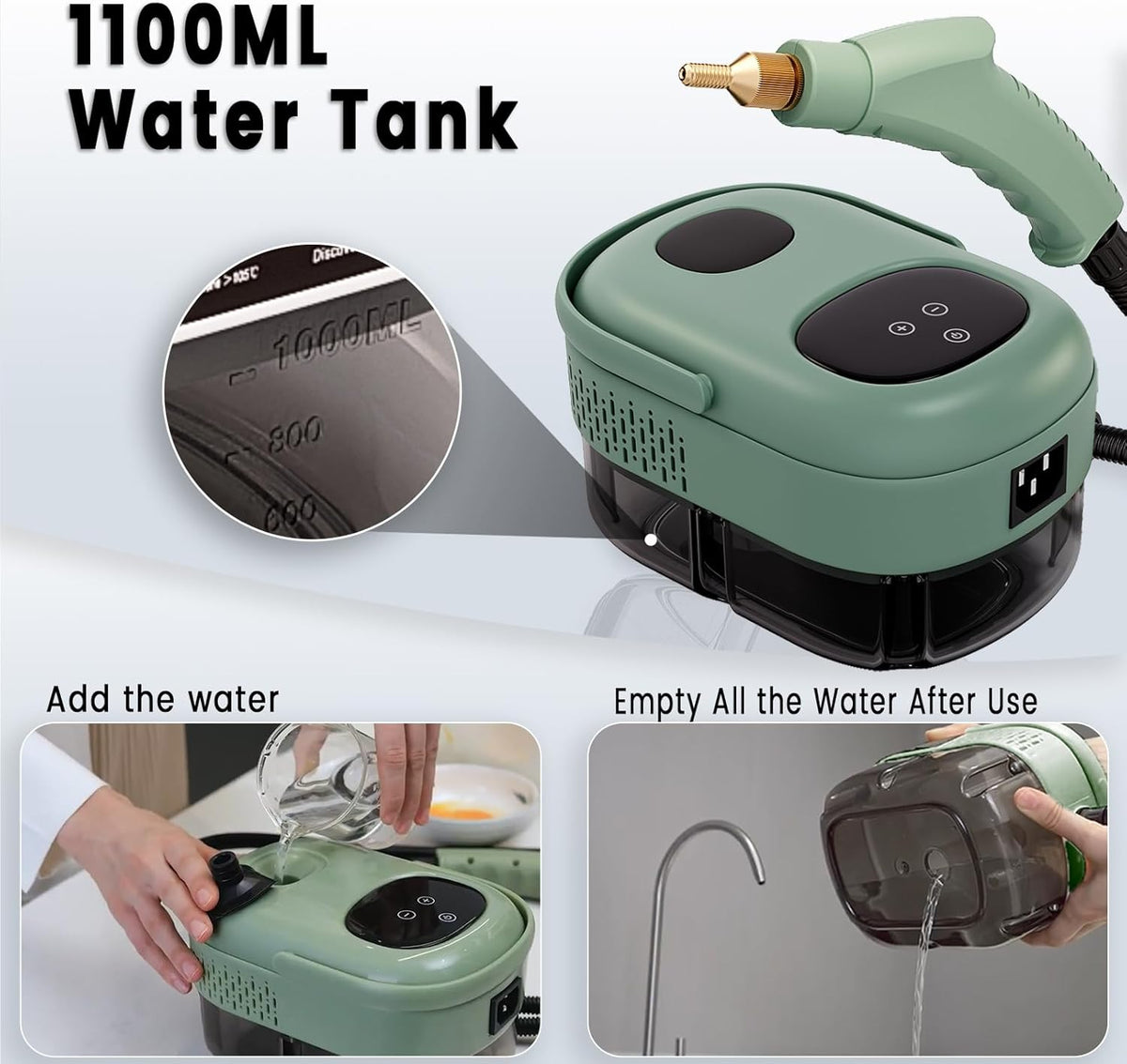 2500W Handheld Steam Cleaner,Portable Car Steamer For Auto Detailing,High-Temperature and Pressure Steam Cleaner For Home, Steam Cleaning Machine for Furniture,Kitchen,Grout,Floor,Tile (Gray)