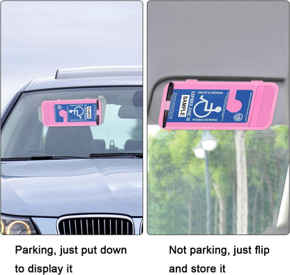 Handicap Placard Holder for Auto, Wisdompro Disabled Parking Permit Sign Protector for Car Sun Visor with Note Paper Slot, Pen Holder and Elastic Strap - Black