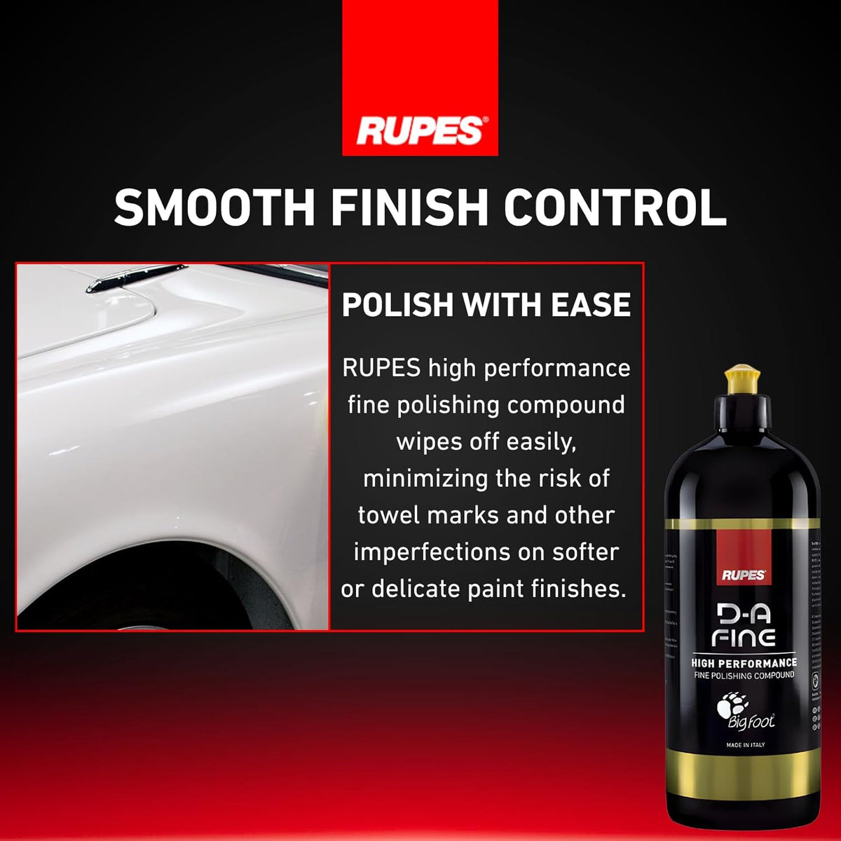 RUPES 9.DAFINE250 Pack of 1 250 ml Yellow D-A Fine High Performance Polishing Compound for Car Detailing & Removing Scratches| Removes Fine Defects | Micro-Abrasive Technology | Removes Swirl Marks