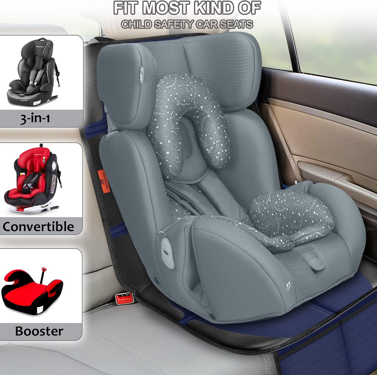 XHYANG Car Seat Protector,Auto Car Seat Protectors Baby Carseat Waterproof & Durable 600D Fabric for Child Baby Car Seat Mat Vehicle Pet Cover 2 Storage Pockets (2 Pack)