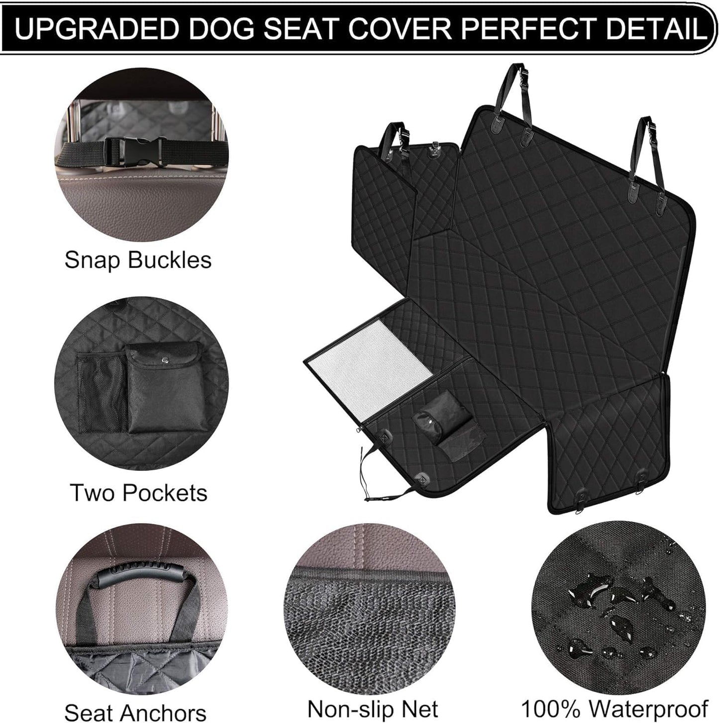 Femuar Dog Car Seat Cover with Storage Pockets Mesh Visual Window, Waterproof Nonslip , Heavy Duty Scratchproof Pet Dog Back Seat Cover Hammock for Cars Trucks and SUVs