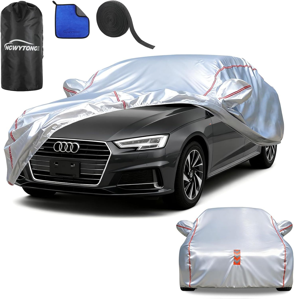 Car Cover for Sedan, Waterproof All Weather Heavy Duty, 360° Underbody Wrap Windproof Design, Quick Install Outdoor Vehicle Cover, Fits 186-193 in