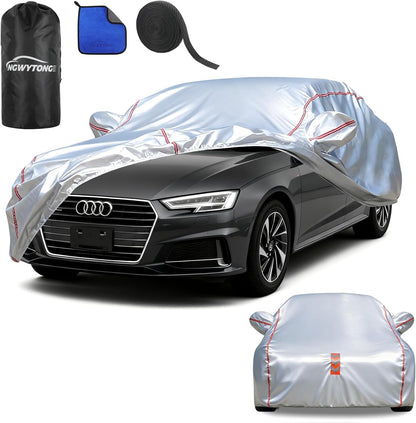 Car Cover for Sedan, Waterproof All Weather Heavy Duty, 360° Underbody Wrap Windproof Design, Quick Install Outdoor Vehicle Cover, Fits 186-193 in