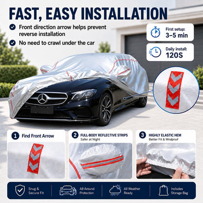 Car Cover for Sedan, Waterproof All Weather Heavy Duty, 360° Underbody Wrap Windproof Design, Quick Install Outdoor Vehicle Cover, Fits 186-193 in