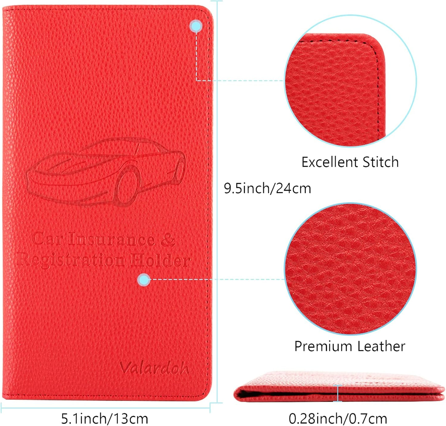 Valardoh Premium Car Registration and Insurance Card Holder, Car Document Holder for Cards, Driver License & other Essential Documents (Pink)