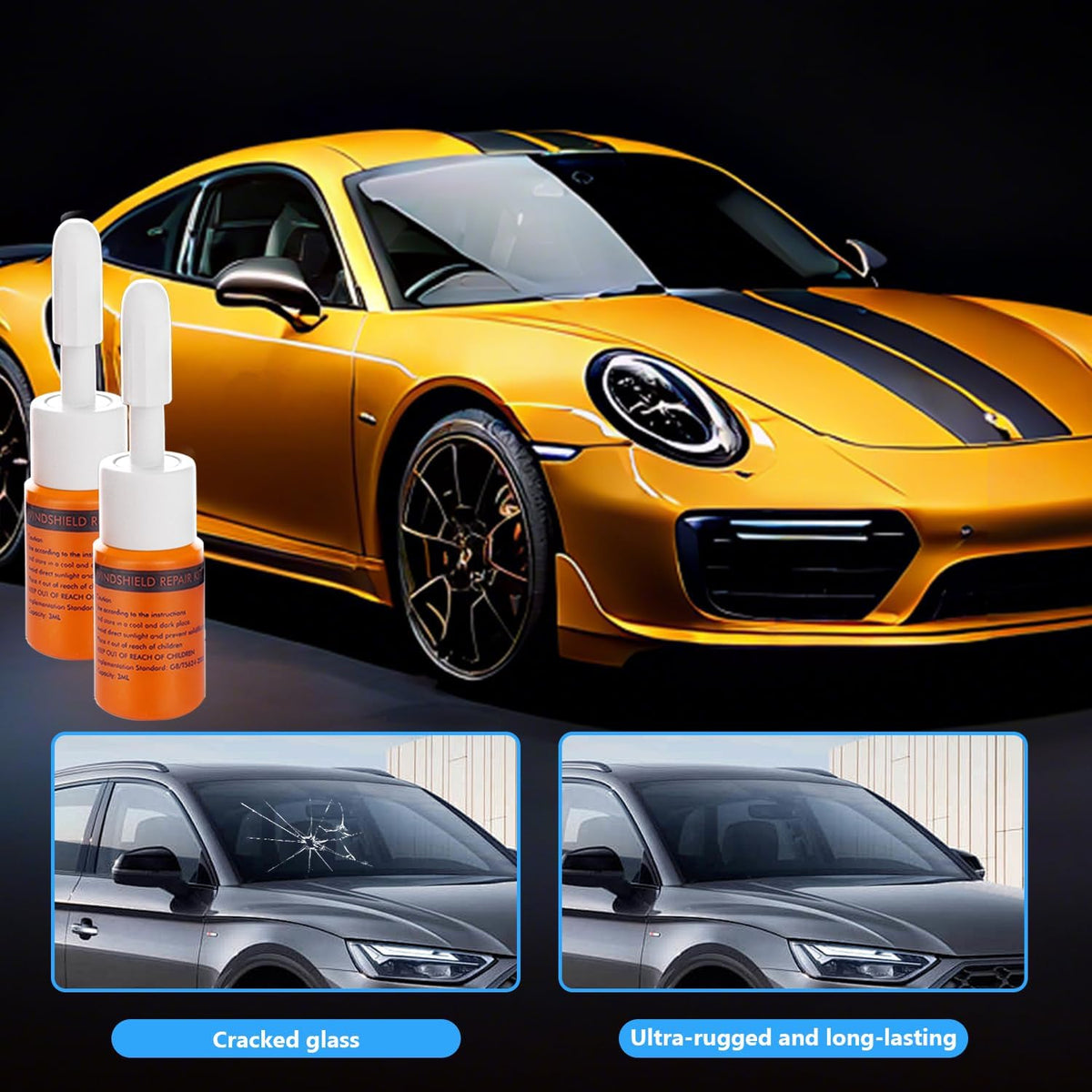 Windshield Repair Kit, 4 Pack Windshield Crack Repair Kit, Upgraded Windshield Chip Repair Kit with Pressure Syringes, Car Window Crack Repair Kit Quick Fix for Bulls-Eye & Star-Shaped Chips, Cracks