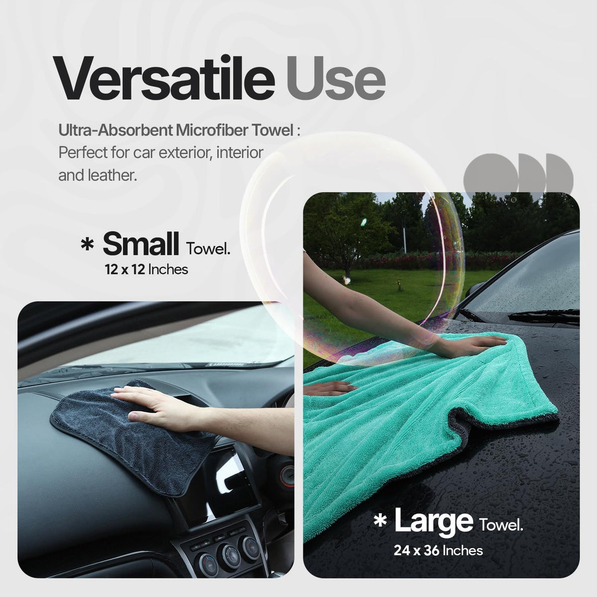 Crystal Clean 1300GSM Car Drying Towel - XL (24x36) Microfiber Towels for Cars with Double Twisted Loop, Professional Detailing Towel for Car Detailers - Quick Dry, Paint Safe & Swirl-Free