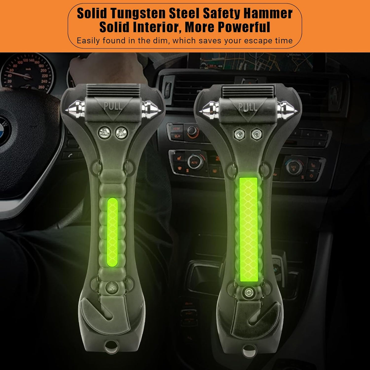 Car Safety Hammer, 2PCS Black 3-in-1 Emergency Escape Tool with Window Breaker and Seat Belt Cutter, Safety Emergency Car Escape Tool for Car, Office, Home