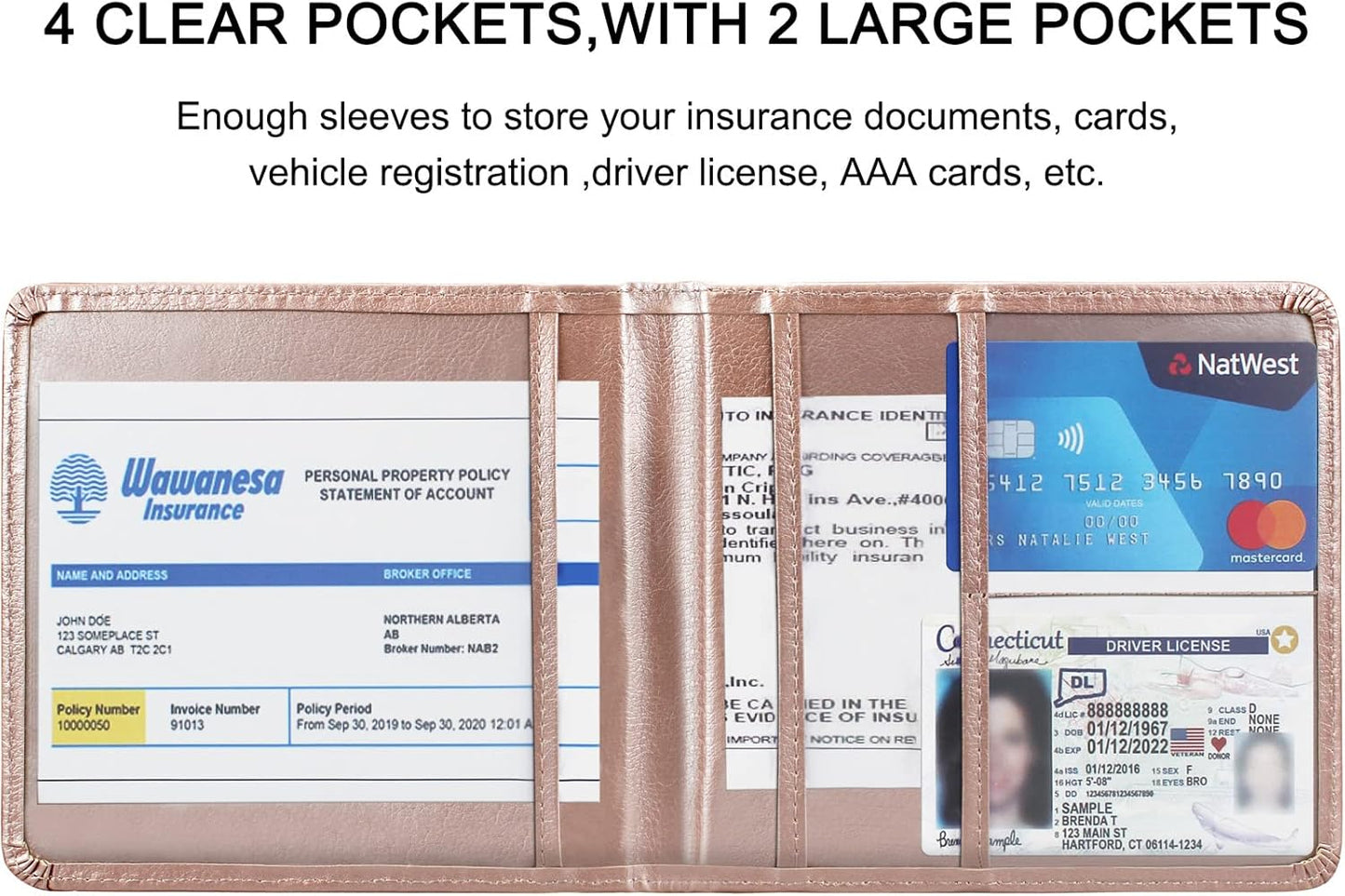 LumiMokki Car Registration and Insurance Holder, Leather Registration and Insurance Card Holder, Vehicle Glove Box Organizer - For Documents, Cards, License (Black)