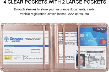 LumiMokki Car Registration and Insurance Holder, Leather Registration and Insurance Card Holder, Vehicle Glove Box Organizer - For Documents, Cards, License (Black)