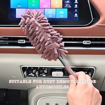 2PCS Car Interior Duster with Extension Pole, 11.8" to 30.5" Retractable Dusters Auto Dash Cleaning Tool, Soft Chenille Hand Washable Dusters for Car Window Furniture Office (Light Pink)