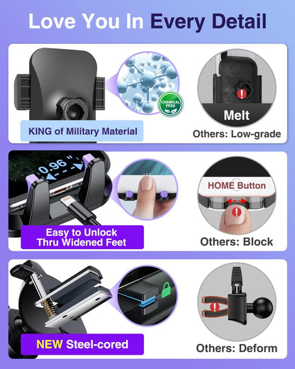 VANMASS【85+LBS Strongest Suction & Military-Grade Ultimate Car Phone Mount【Patent & Safety Certs】 Cell Phone Holder for Dash Windshield Vent for iPhone 17 Pro Max Automobile Accessory Kits,Ink Black