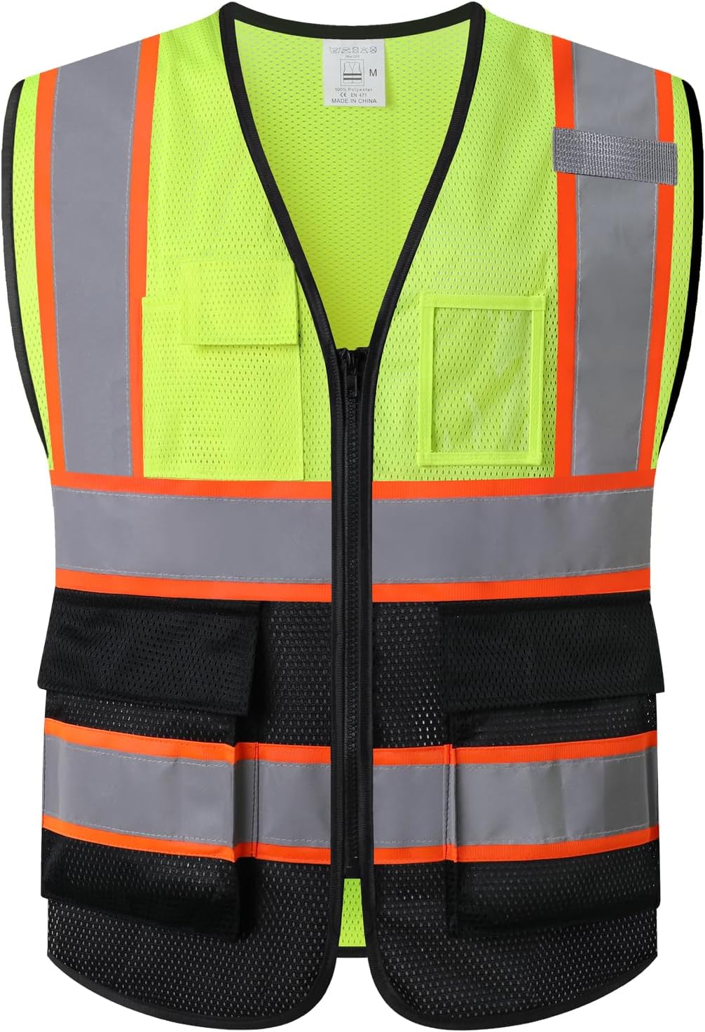Reflective Mesh Safety Vest for Men Women with 5 Pockets and Zipper Front High Visibility Mesh Vest Hi Vis Construction Work Vest,Meets ANSI/ISEA Standards(EK175-Yellow-L)