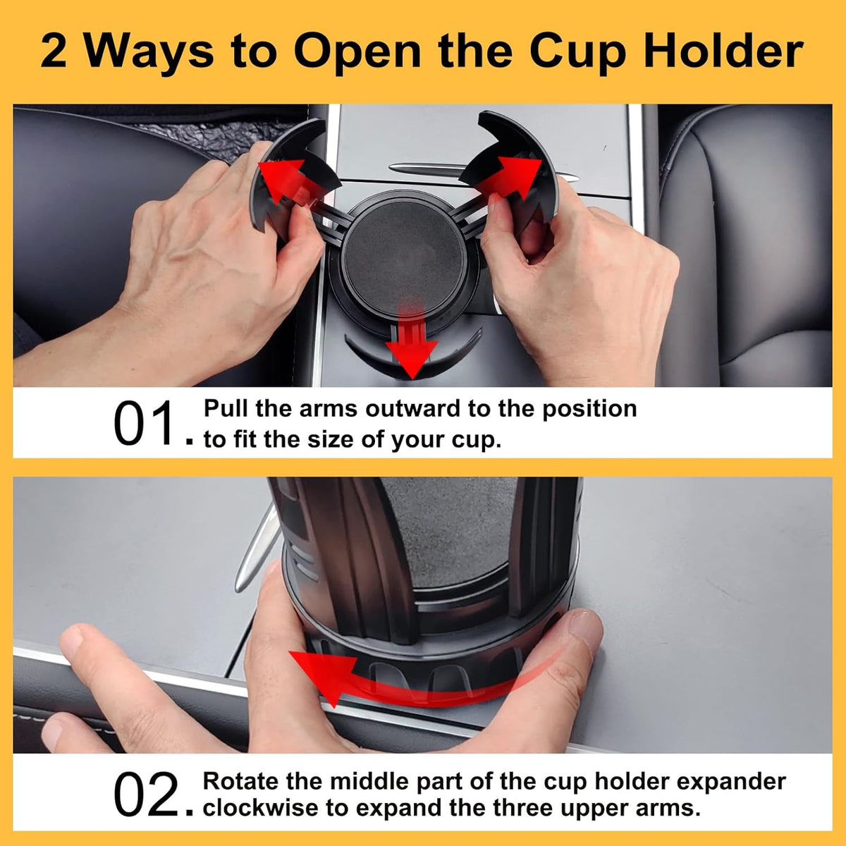 Cup Holder Expander (Adjustable Holder & Base, Auto-Fit Hold, One Button Open), Car Cup Holder Expander for Yeti, Hydro Flask, Nalgene, Owala, Bottles in 2.6"- 4.8" (Black, 1 Pack)