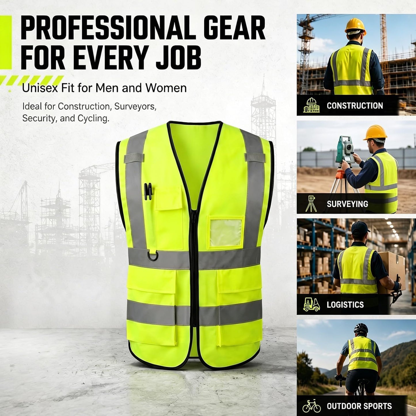 Reflective Safety Vest for Women Men High Visibility Security With Pocket Zipper Front Meet ANSI/ISEA Standard