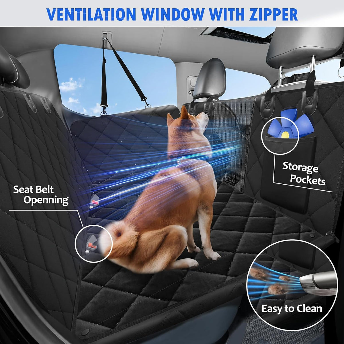Back Seat Extender for Dogs-Large Space, Dog Car Seat Cover Hard Bottom Holds 420lbs, Sturdy Backseat Extender for Dogs,Upgraded Waterproof Pet Car Bed Dog Hammock for Car, SUV,Truck, Black