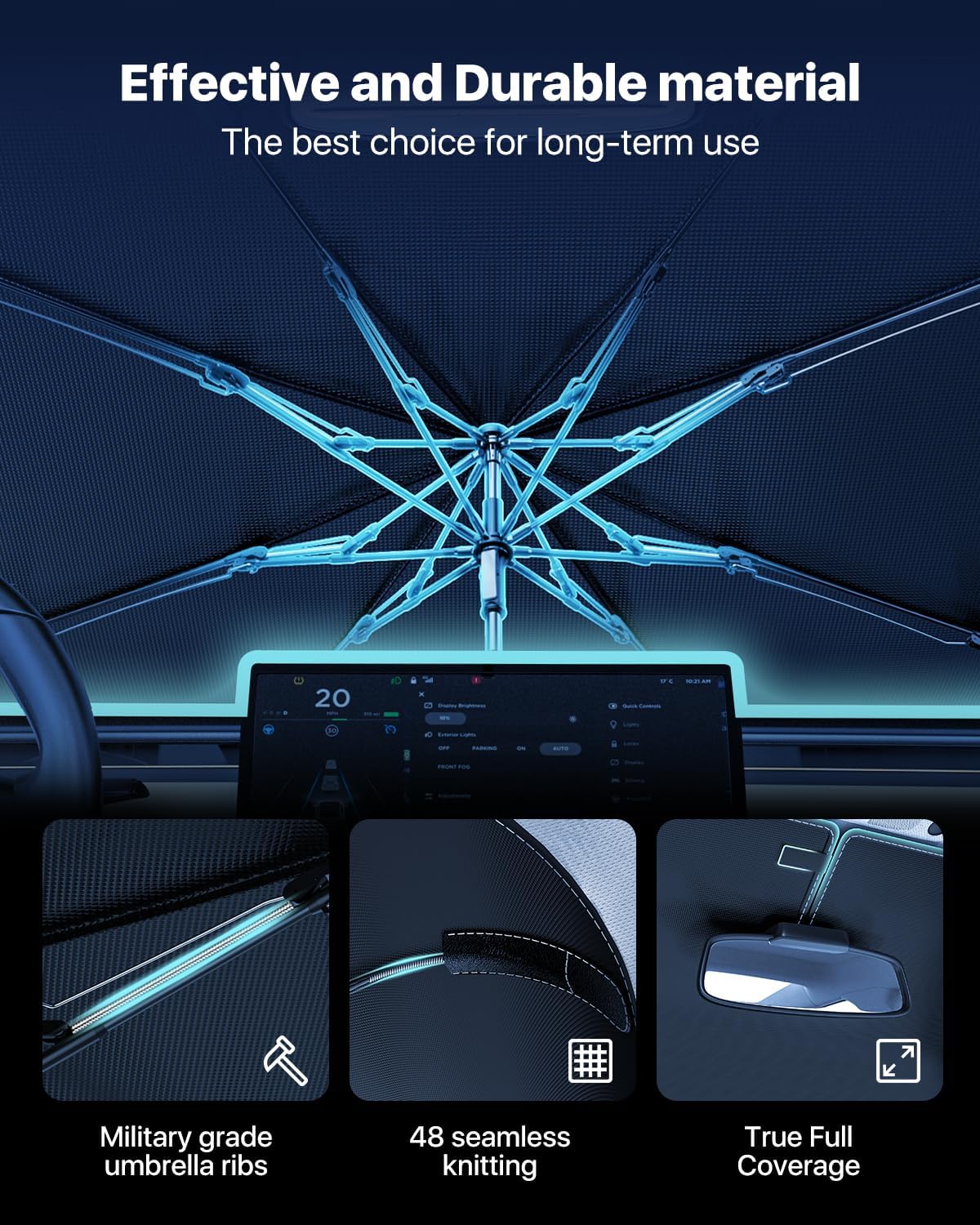 [Upgraded] Nmoiss Windshield Sun Shade Umbrella - [Vinyl Coating Heat Shield] Protect Car from Sun Rays & Heat Damage Keep Cool and Protect Interior, Spring Structure Edge Medium 56" L x 31" W