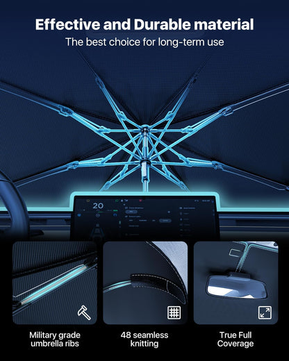 [Upgraded] Nmoiss Windshield Sun Shade Umbrella - [Vinyl Coating Heat Shield] Protect Car from Sun Rays & Heat Damage Keep Cool and Protect Interior, Spring Structure Edge Medium 56" L x 31" W