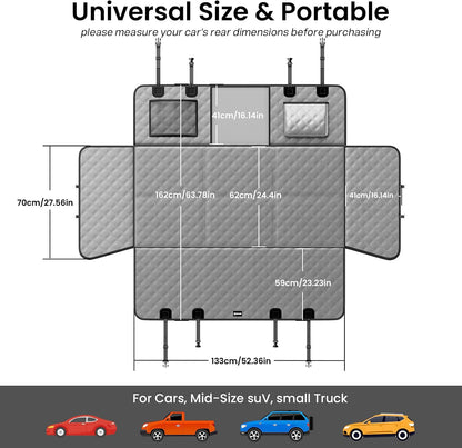 Dog Car Seat Cover for Back Seat, Waterproof Leather Fabric Back Seat Extender for dogs 52.4 * 24.4in, Foldable in The Car, Hard PVC Panels Bottom Support to 330 lbs, for Cars/Mid-Size SUV/Small Truck