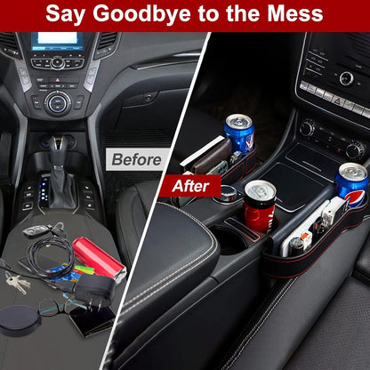 MORDEN MS 2 Pack Car Seat Gap Filler Organizer, Automotive Front Seat Storage with Cup Holder, Auto Console Side Extra Storage Boxes - Passenger & Driver Side