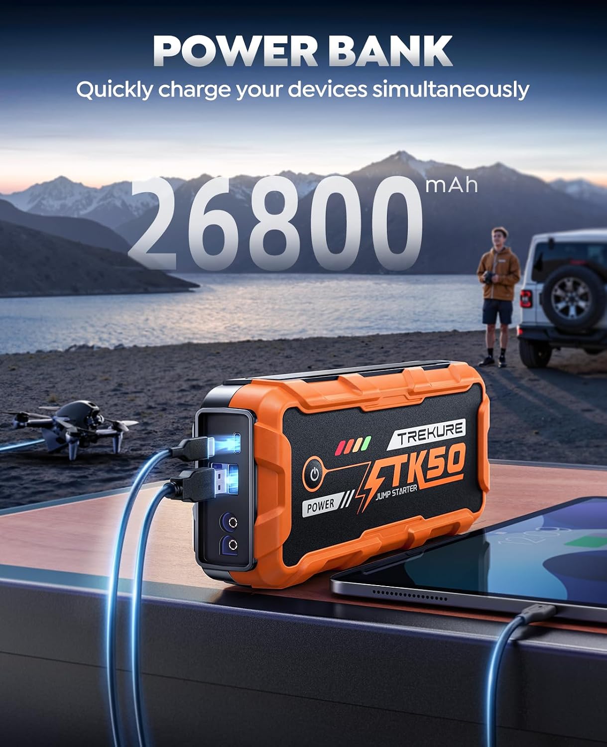 TREKURE Car Battery Jump Starter 8000A 26800mAh, Portable Car Jump Starter for All Gas and 12L Diesel Engines, Power Bank & Battery Jumper, Portable Jump Box Car Battery with Fast Charge, LED Light
