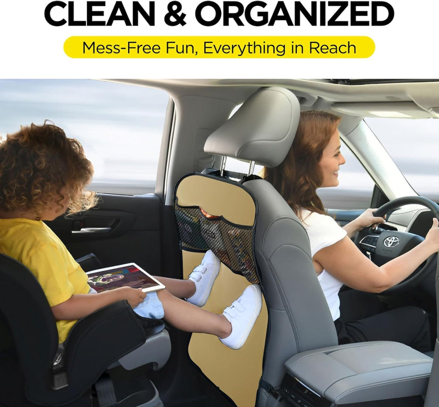 lebogner Back Seat Cover For Kids + 3 Pocket Storage Organizer, 2 Pack X-Large Waterproof Kick Mats Backseat Protector, Car Seat Back Protectors For Vehicles To Protect From Dirt, Mud & Scratches