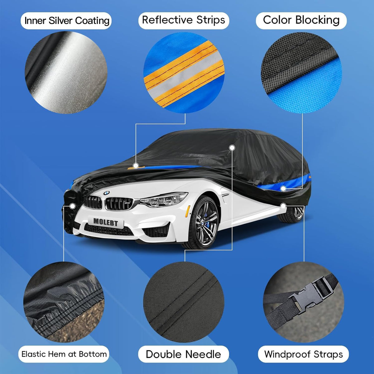 Car Cover Waterproof All Weather for Automobiles, Universal Fit Sedan Coupe Chevrolet Corvette/Camaro, Ford Mustang/Fusion, Honda Accord/Civic, KIA Optima, Hyundai Sonata, Nissan Maxima etc.